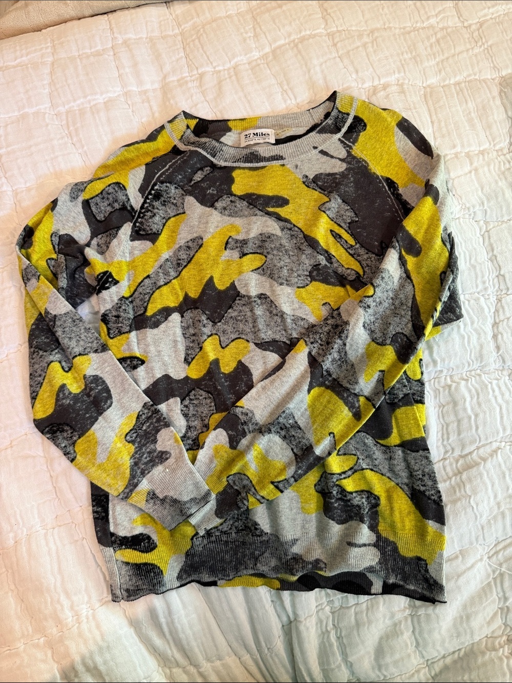 27 Miles by Modern Movement Yellow Camo Crewneck Sweater